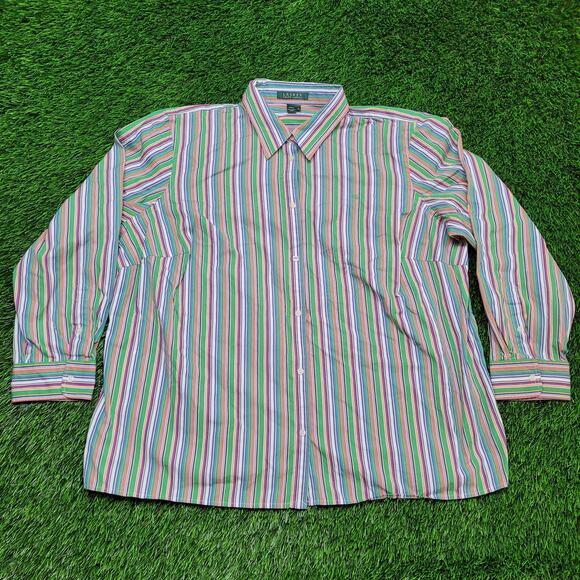 Y2K Lauren Ralph Lauren Preppy Striped Cotton Blouse Womens Plus 2X/2XL - Picture 1 of 9